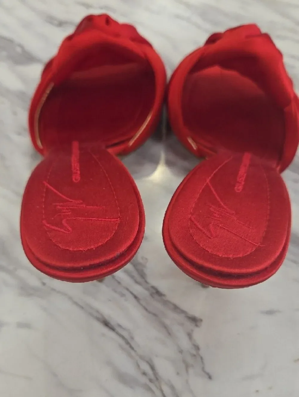 Giuseppe Zanotti Red Satin Knot Stiletto Mules